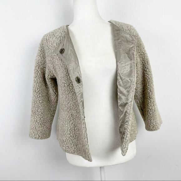 Zara Fleece Sheep Faux Fur Cropped Coat Size XS - Picture 2 of 13